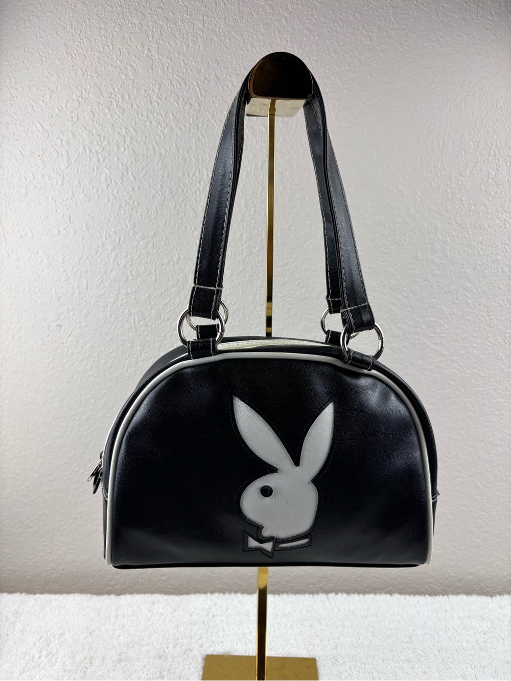 PLAYBOY Black Shoulder Bag with White Bunny Patch